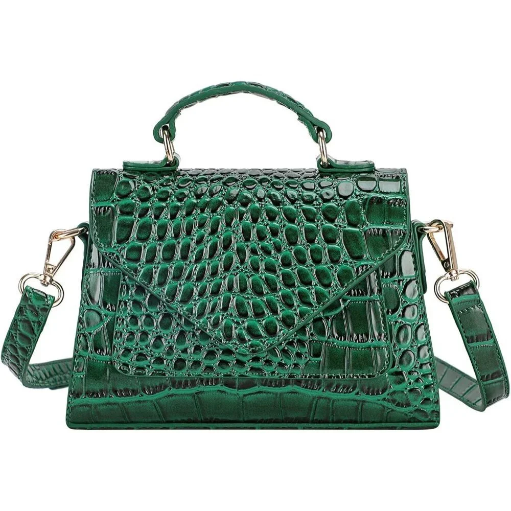 Crocodile Embossed Vegan Leather Crossbody Bag with Phone Pocket Small